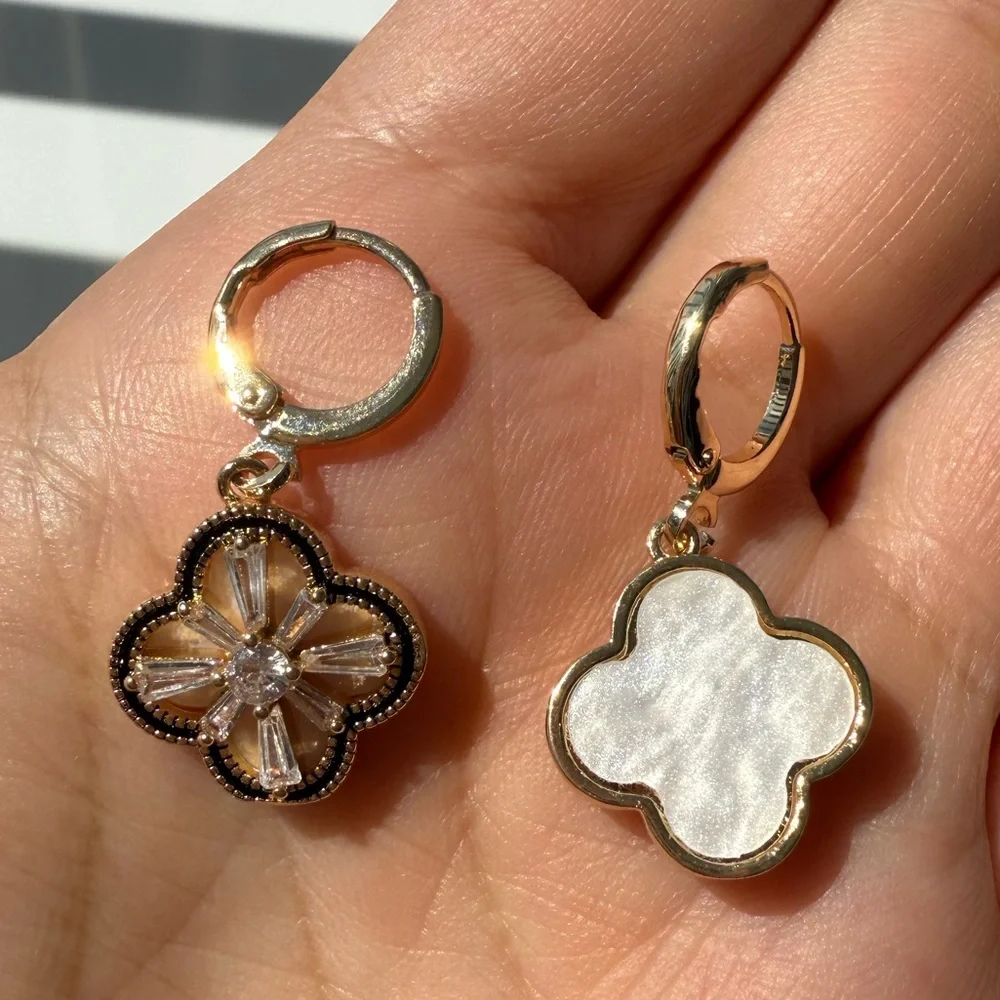 Clover Earrings Elegant Two-Sided Four-Leaf Clover Earrings โ Gold Plated - Picture 14 of 15